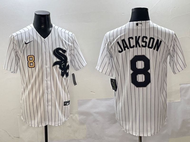 Men Chicago White Sox #8 Jackson White Stripe Game 2025 Nike MLB Jersey style 2